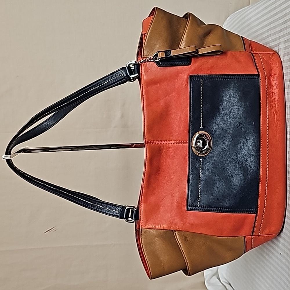 Coach Orange and Blue Color-Block Tote